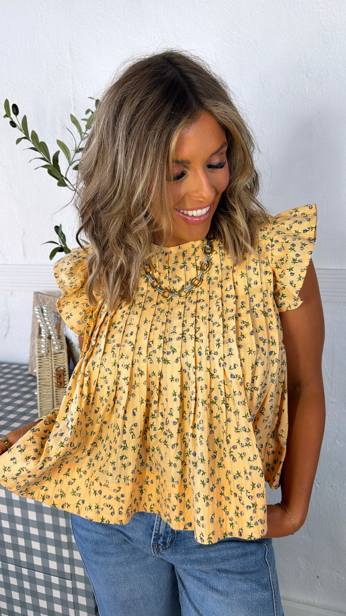 Lorette Ruffle Sleeve Top, Papaya Floral