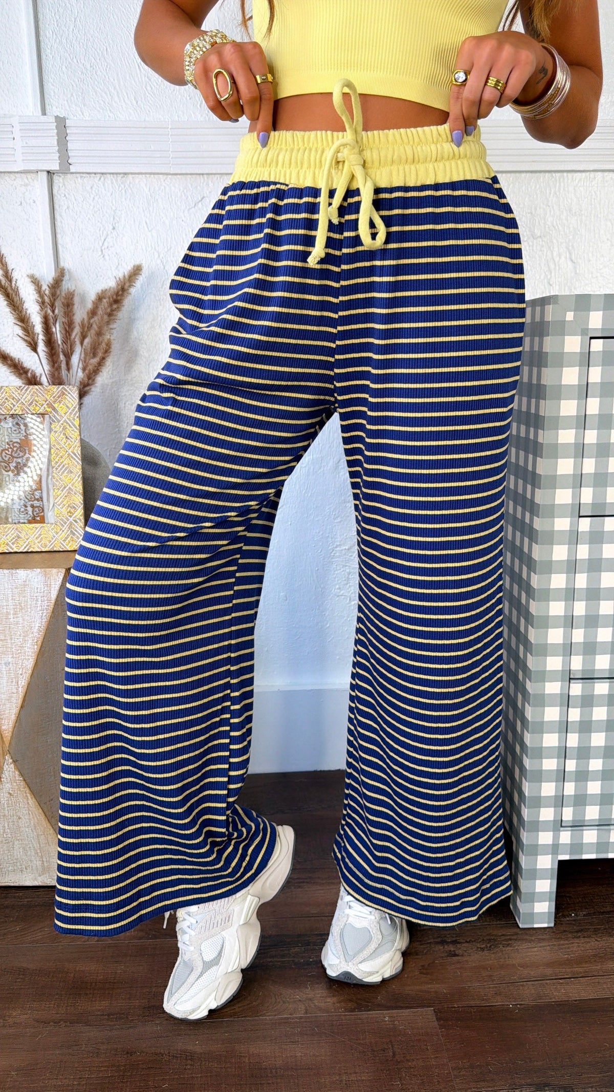 Dreaming In Stripes Lounge Pant, Navy/Yellow