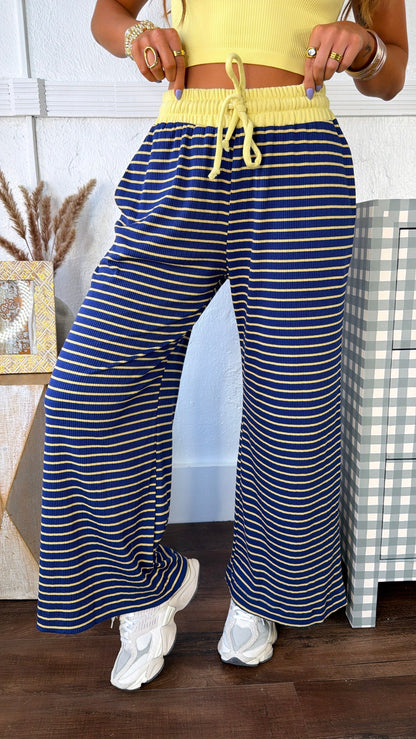 Dreaming In Stripes Lounge Pant, Navy/Yellow