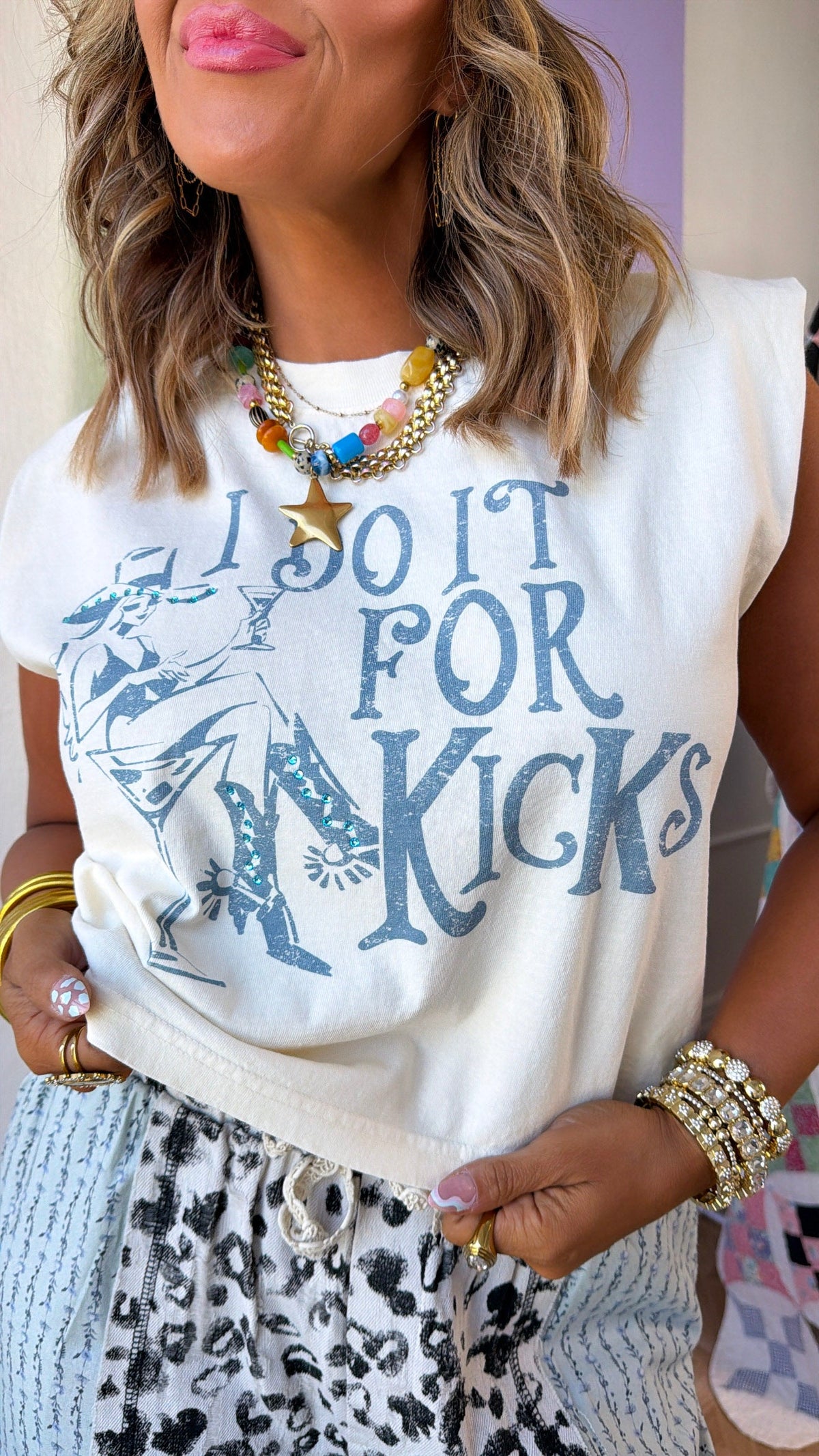 I Do It For Kicks Muscle Tank, Cream