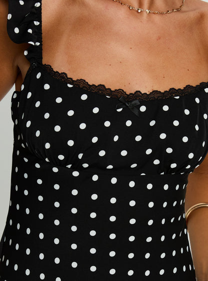 Beacall Mini Dress Black Polka Dot