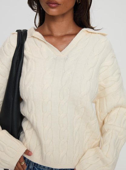 Brodey Collared Cable Knit Sweater Cream