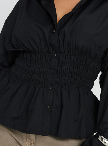 As You Are Shirred Button Up Top Black Curve