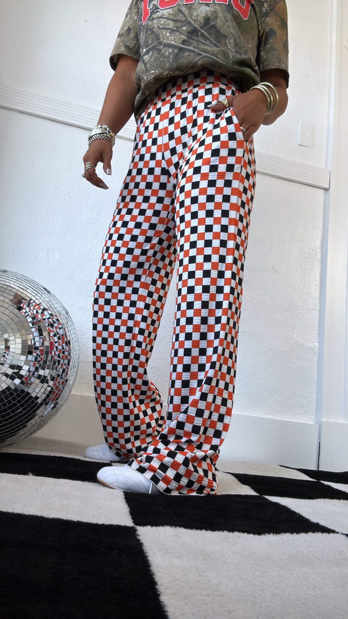 ECB Exclusive : Kickin' It Checkered Pant, Orange/Black