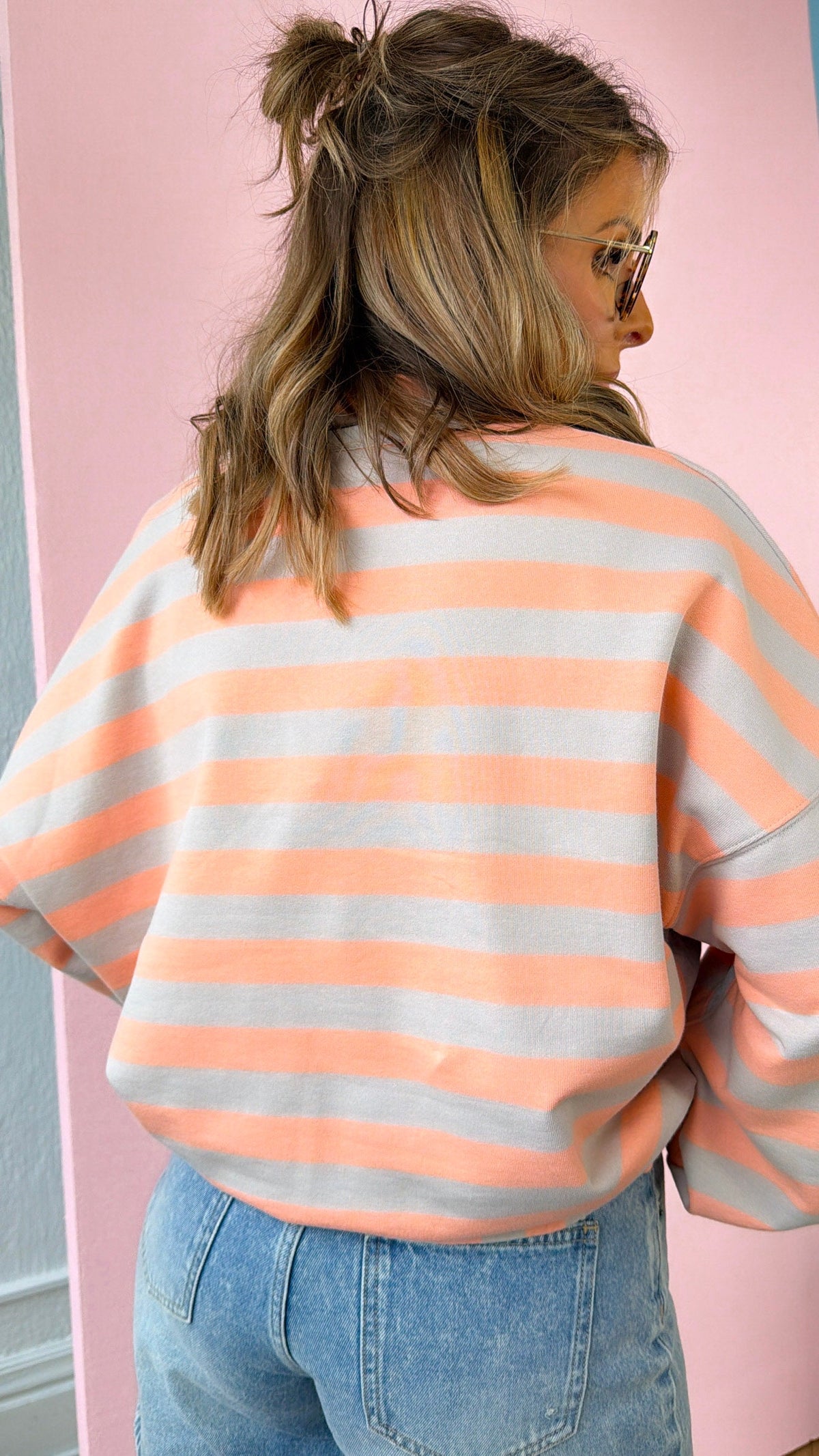 Petal Pop Striped Top, Grey/Salmon