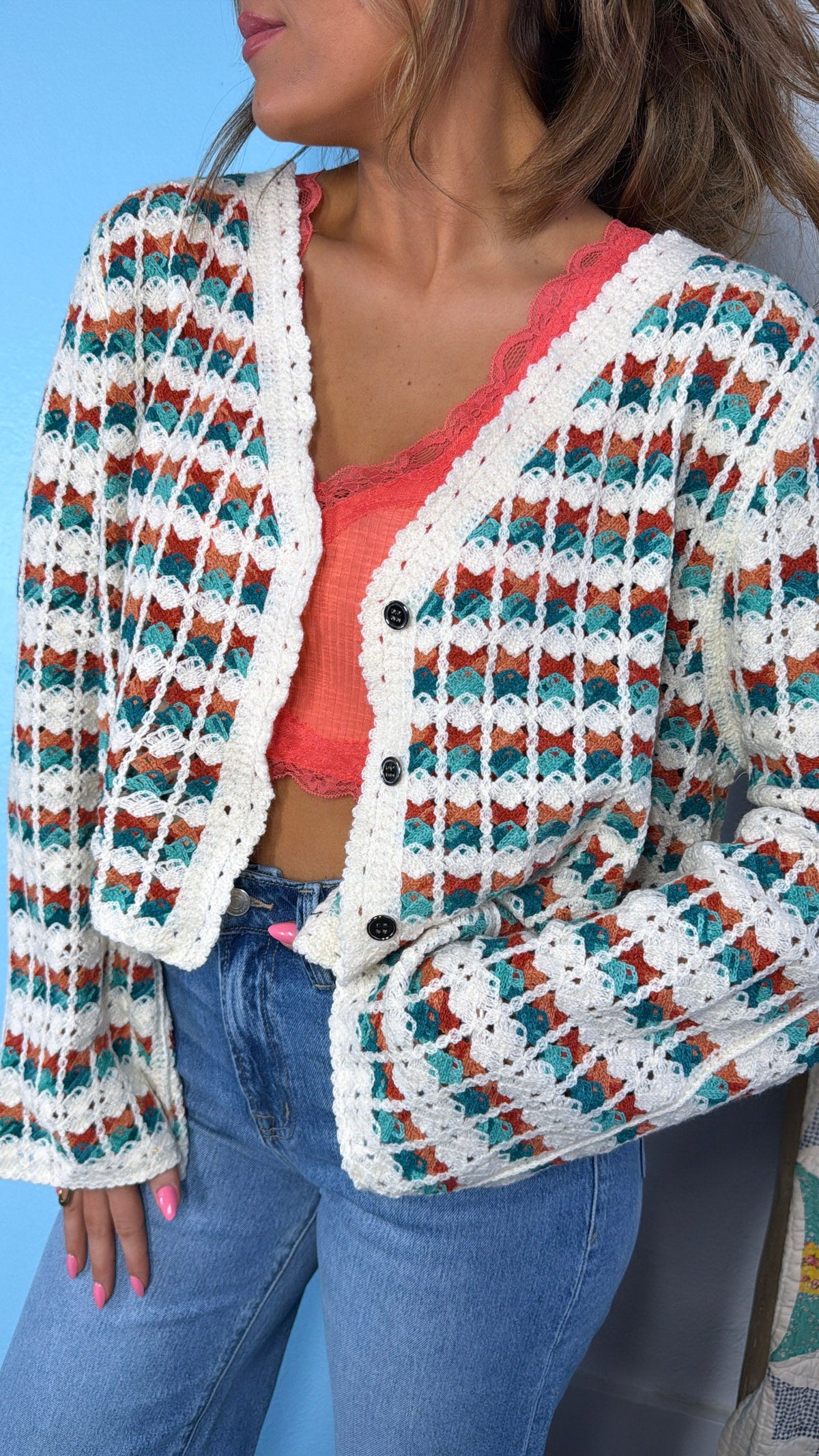 Morning Tide Knit Cardigan, Green Multi