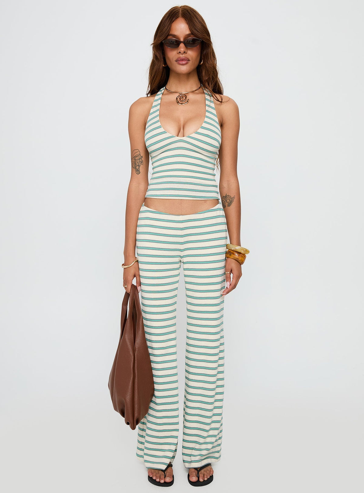 Anora Halter Wide Leg Set Blue / White Stripe
