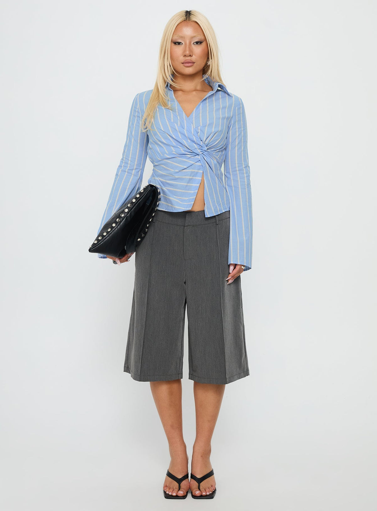 Ameliah Long Sleeve Twist Shirt Blue Stripe