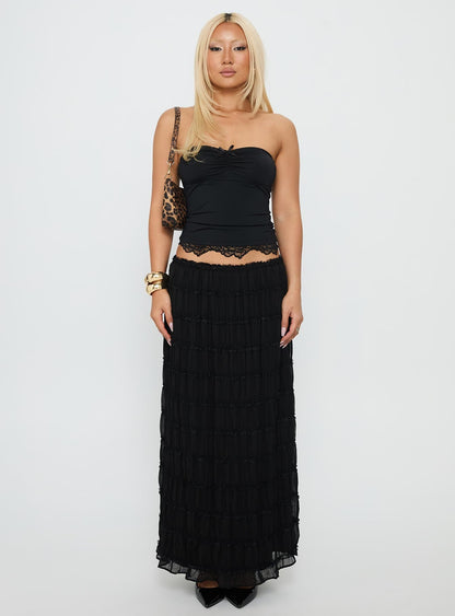 Brownie Points Lace Trim Strapless Top Black