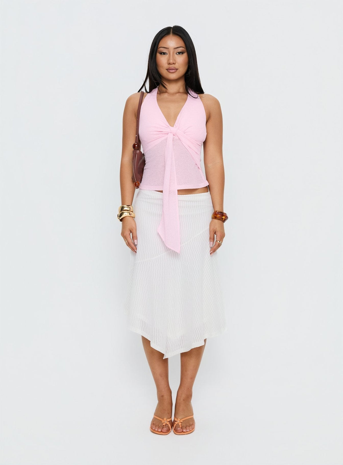 Adrea Asymmetrical Midi Skirt White