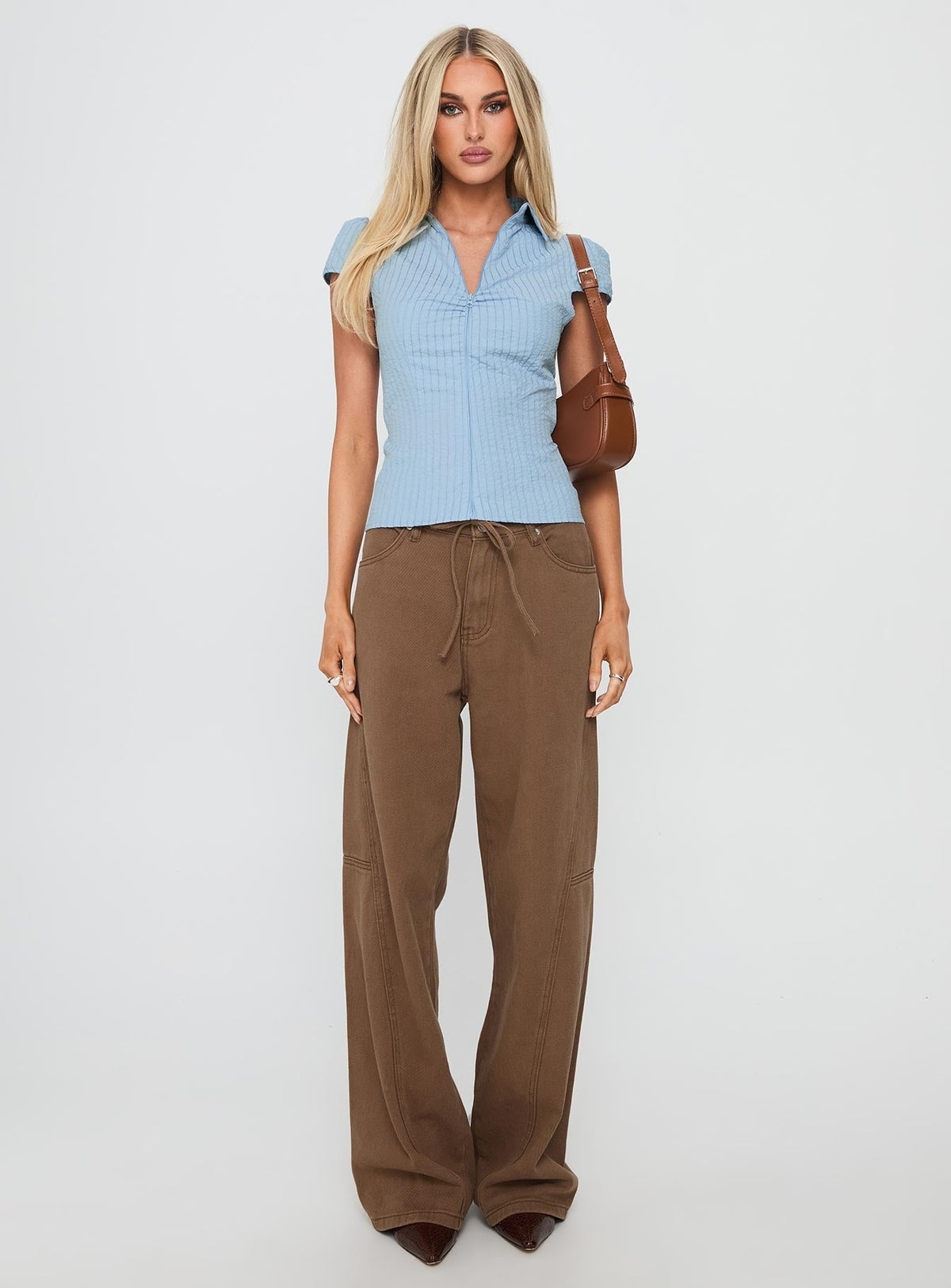 Bruiser Tie Waist Mid Rise Wide Leg Jeans Brown