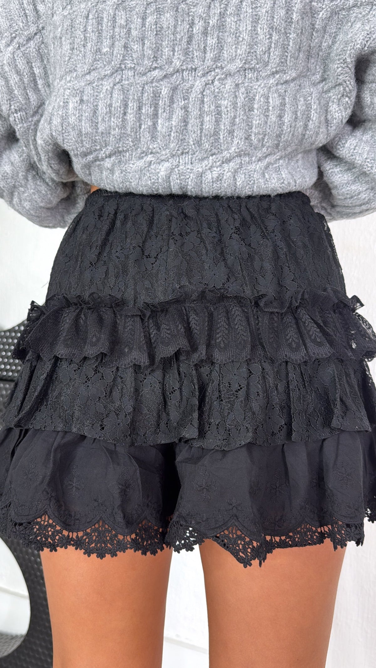 Poppy Lace Tiered Skort, Black