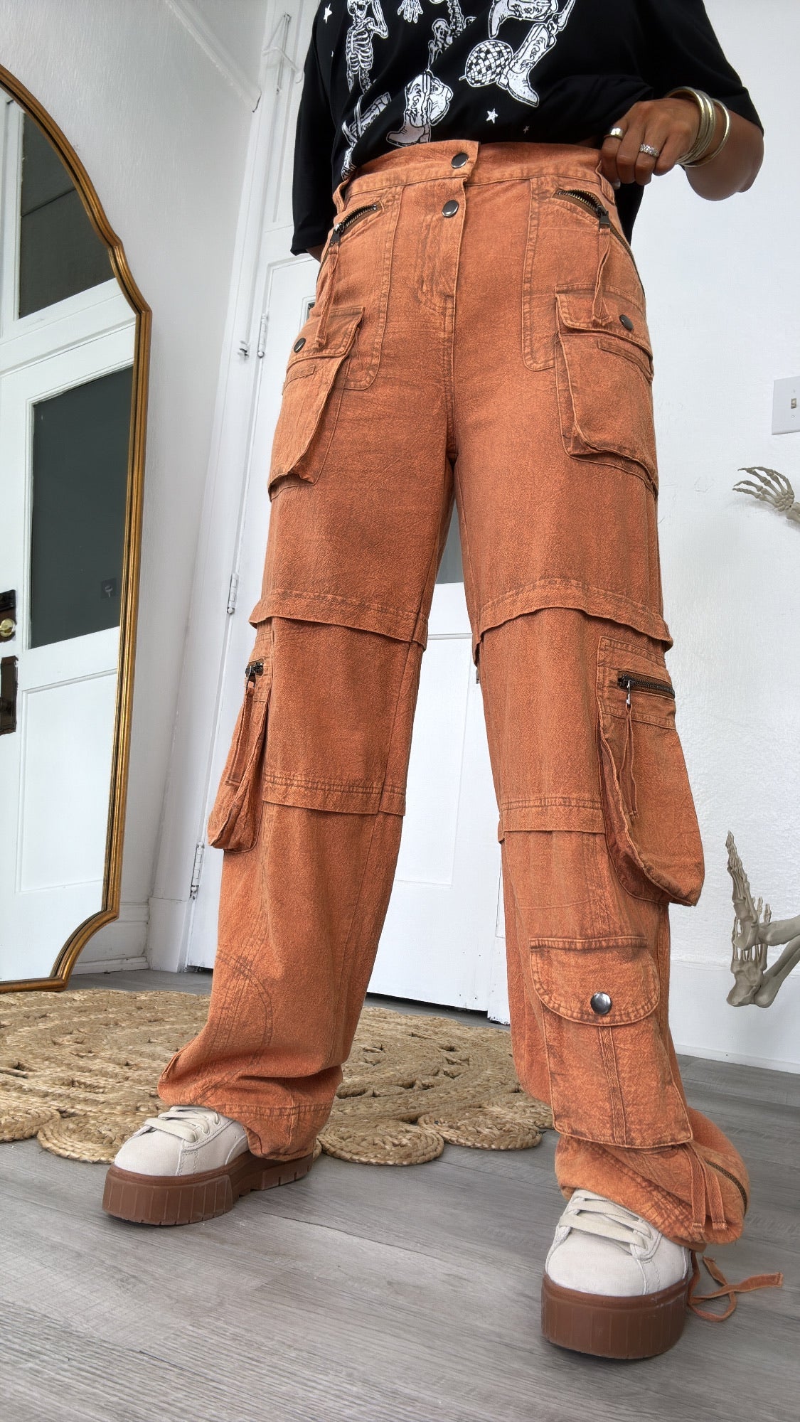 Mineral Washed Cargo Pants, Rust Orange
