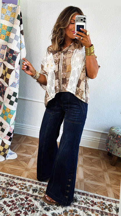 Annibelle Paisley Pocket Tee, Ivory/Beige Multi