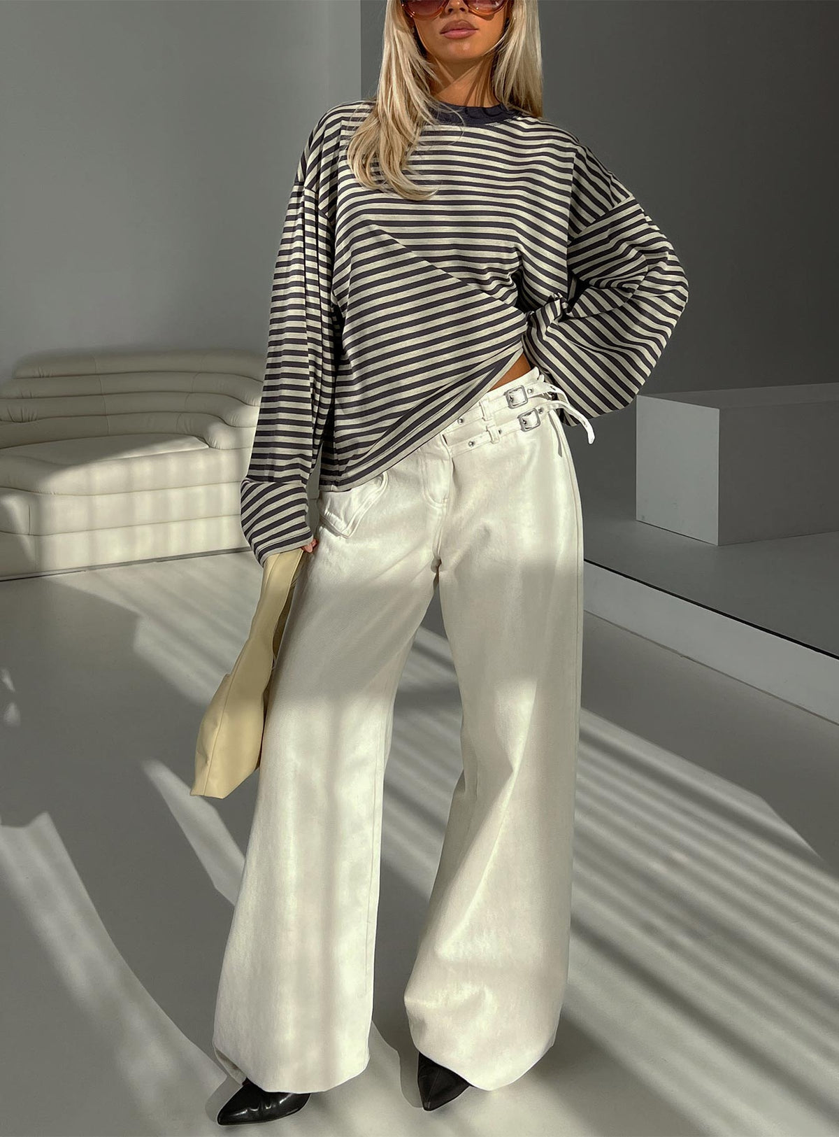 Bloom Long Sleeve Top Beige Stripe
