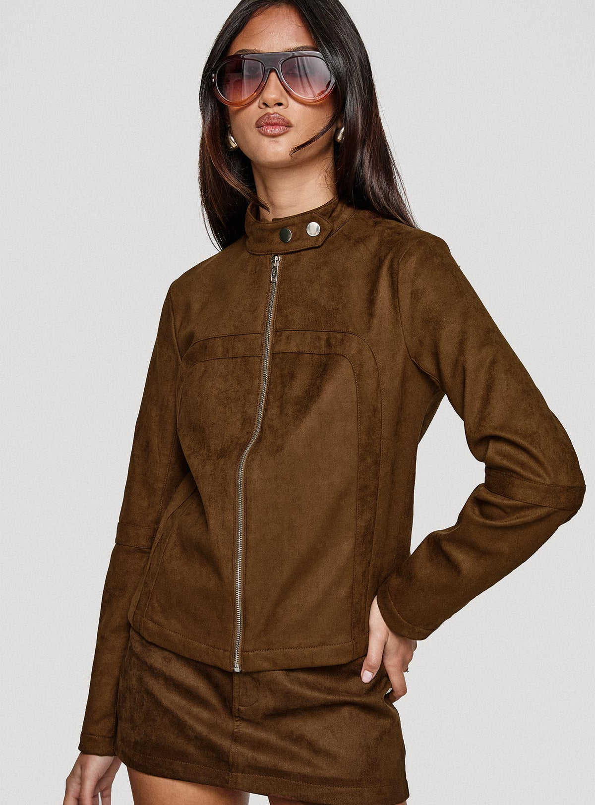 Born To Brag Faux Suede Jacket Brown