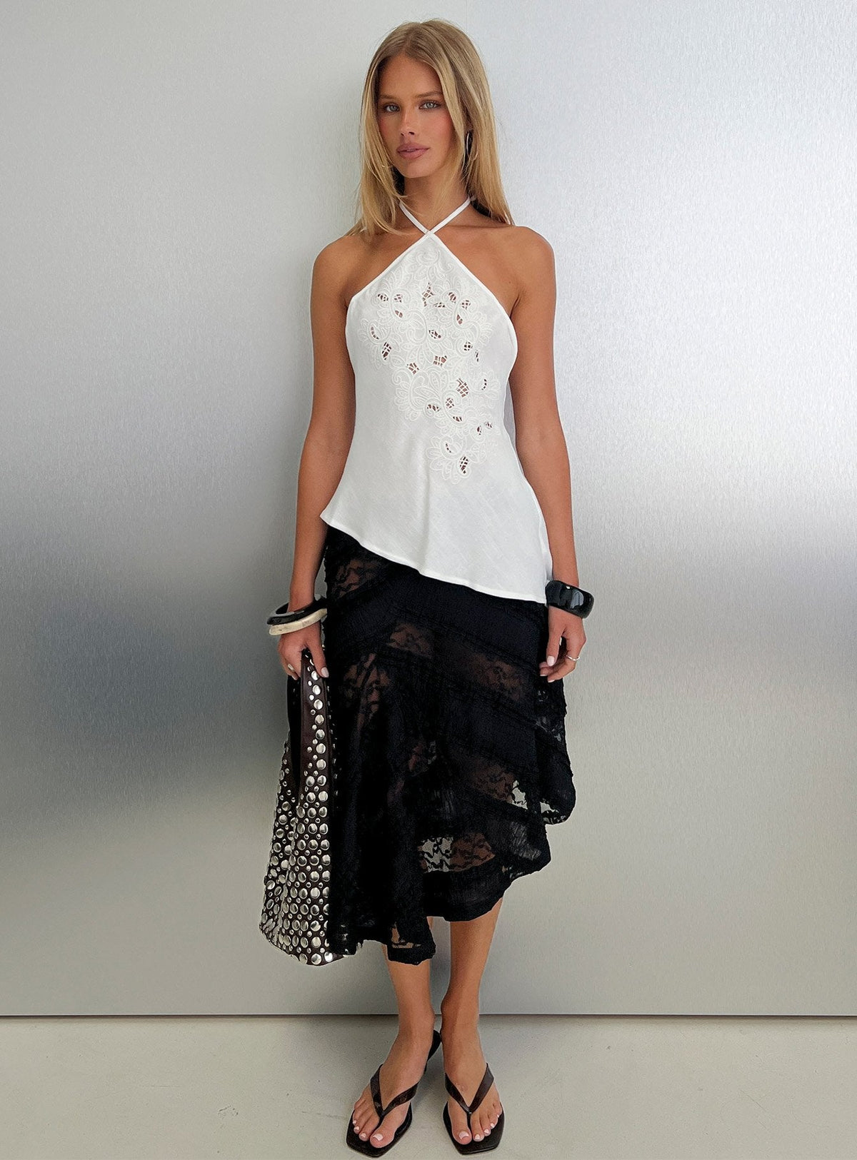 Bonanza Asymmetrical Halter Top White