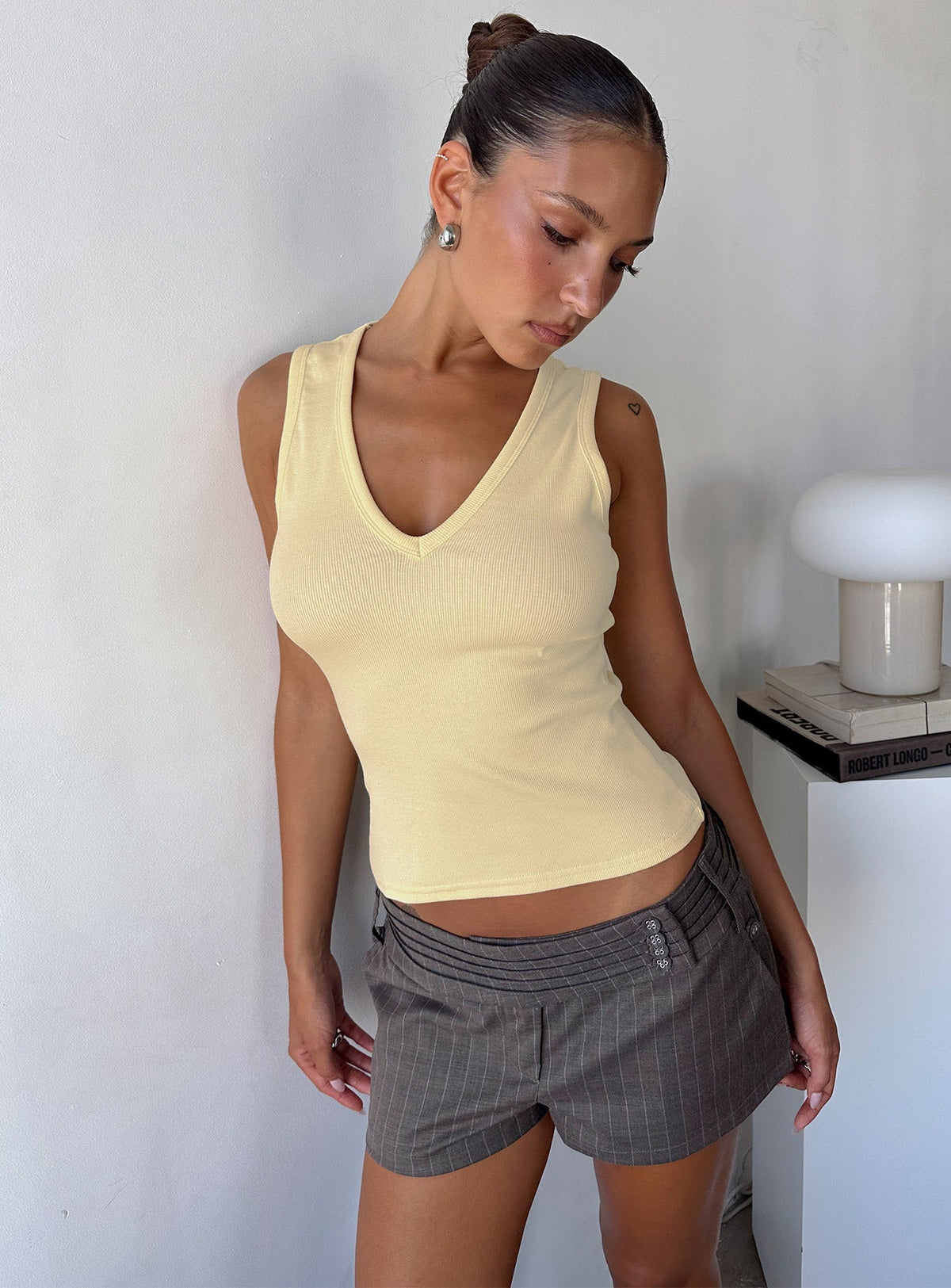 Baseline V Neck Rib Tank Top Yellow