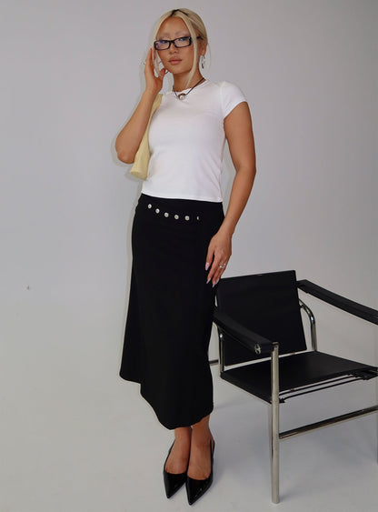 Ammie Studded Belt Midi Skirt Black