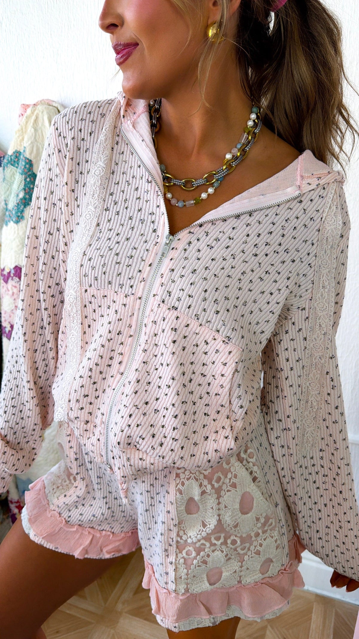 Bayrose Floral Zip Up Jacket, Blush Floral