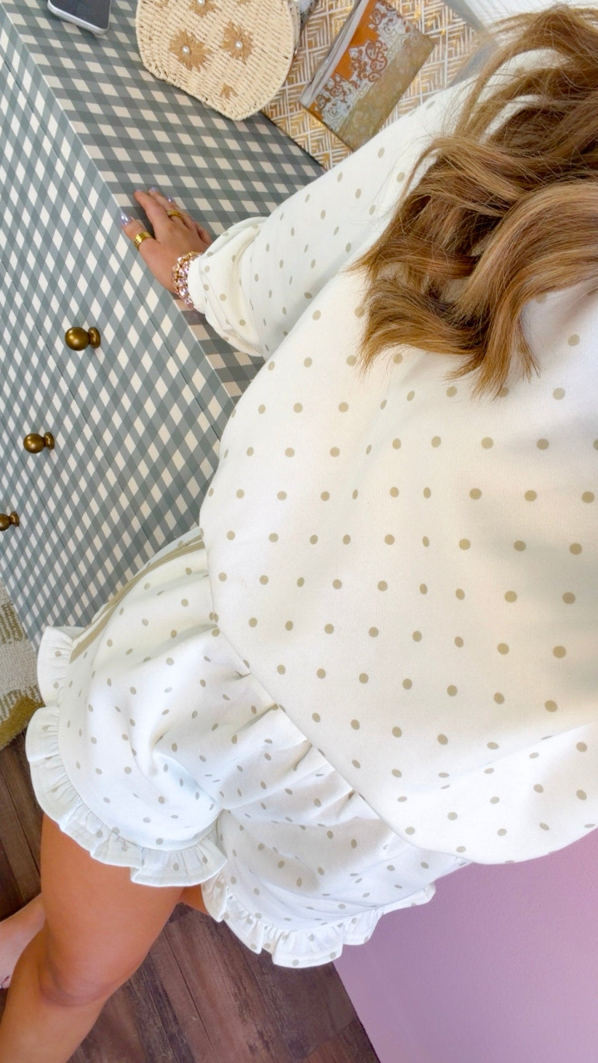Polka Dot Two Piece Set, Cream/Taupe