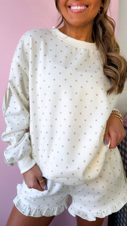 Polka Dot Two Piece Set, Cream/Taupe