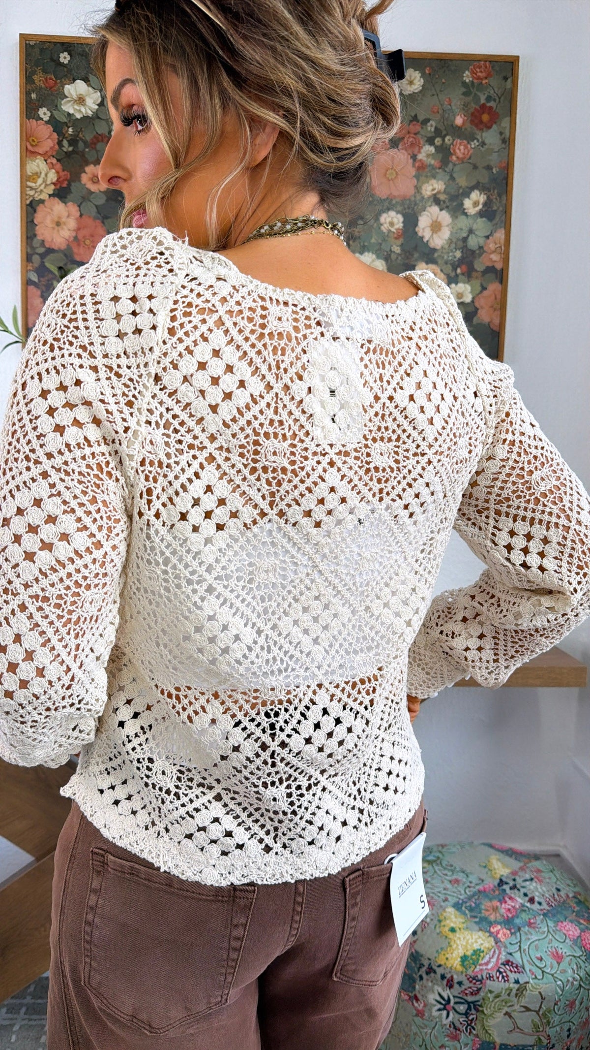 Boardwalk Breeze Crochet Top, Ecru