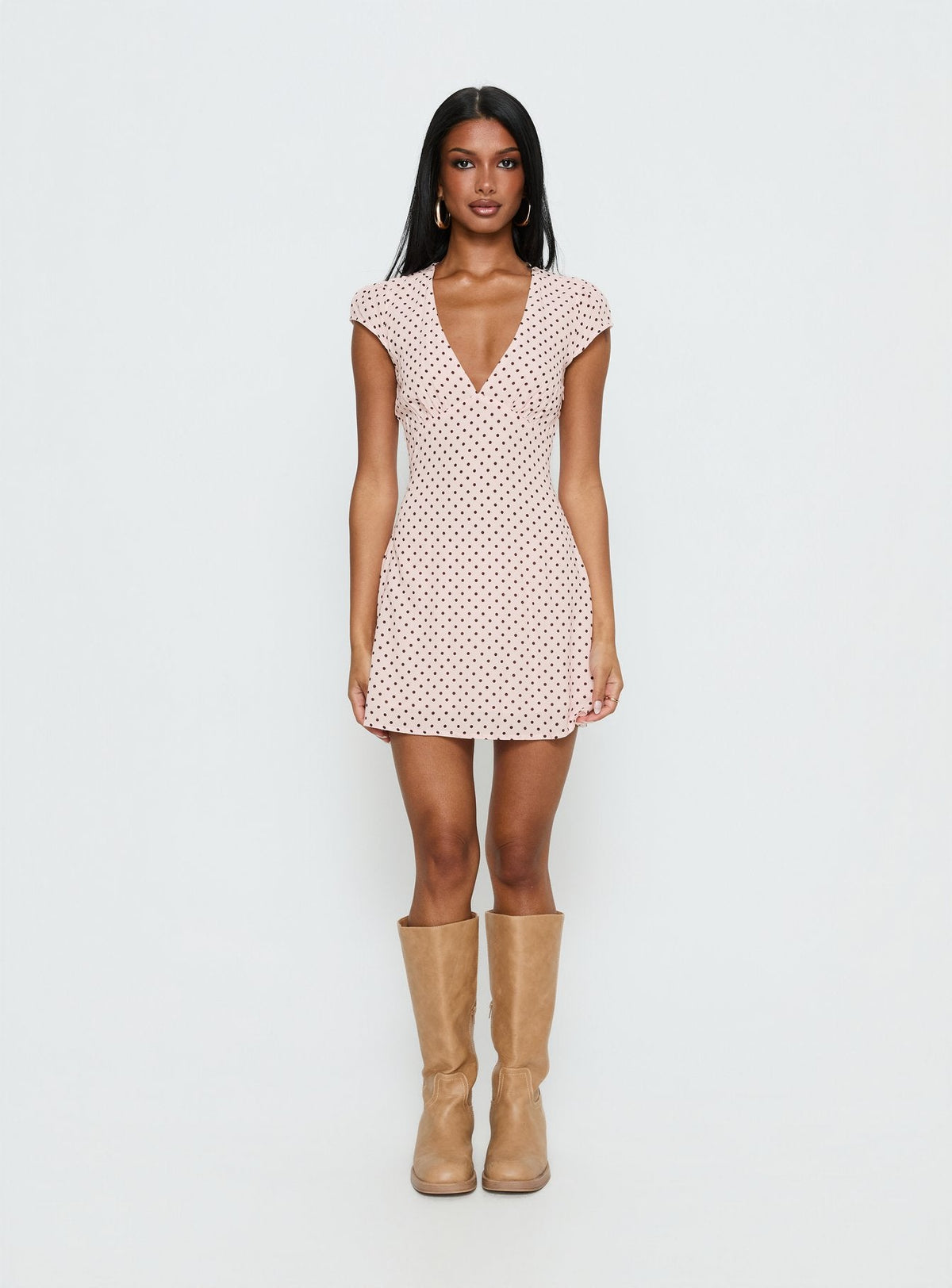 Cannelloni Mini Dress Pink / Brown Polka Dot
