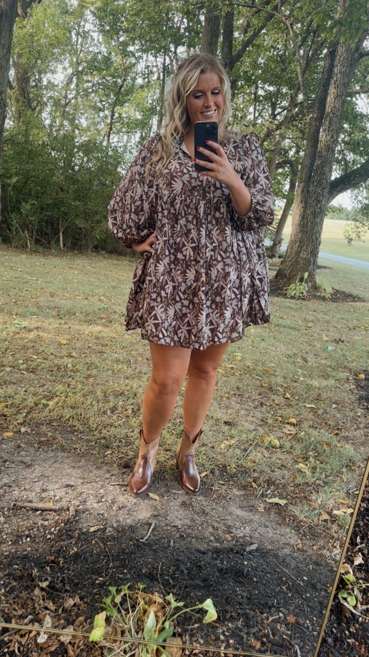 New & Now Floral Long Sleeve Mini Dress, Plum