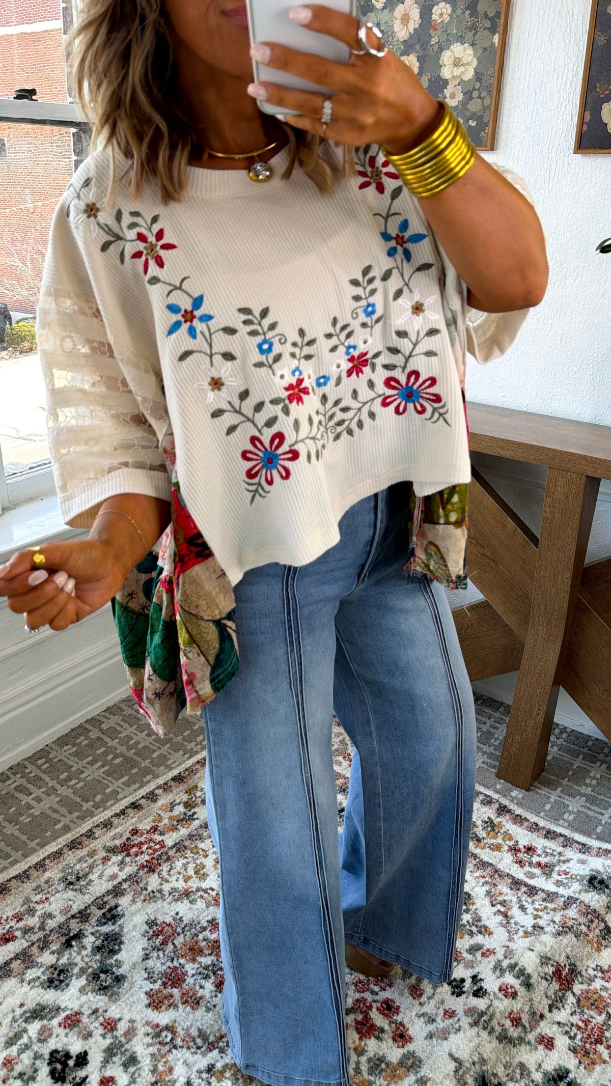 Gabriella Floral Top, Cream