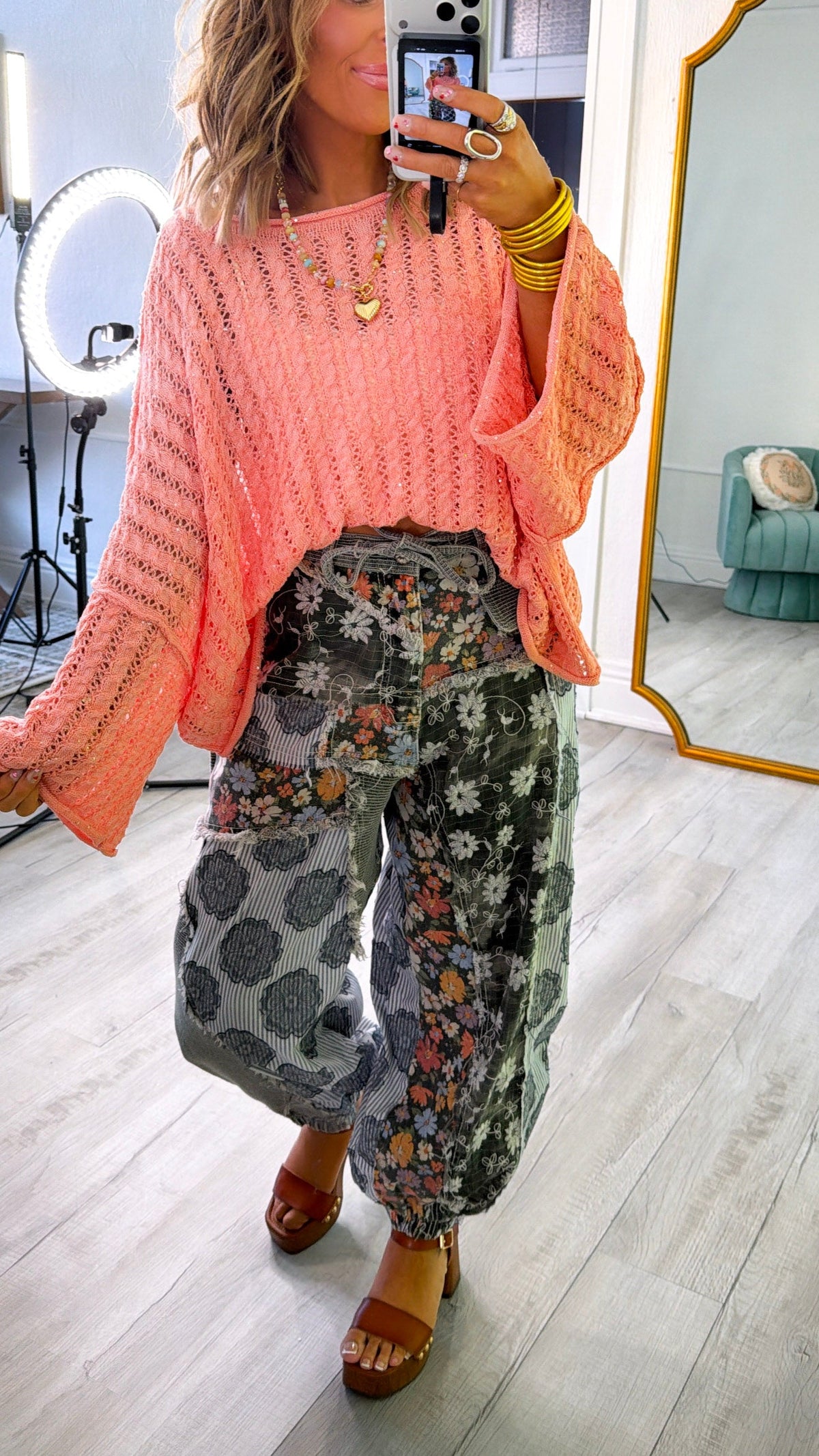 Luminous Sky Knit Sweater, Coral Orange