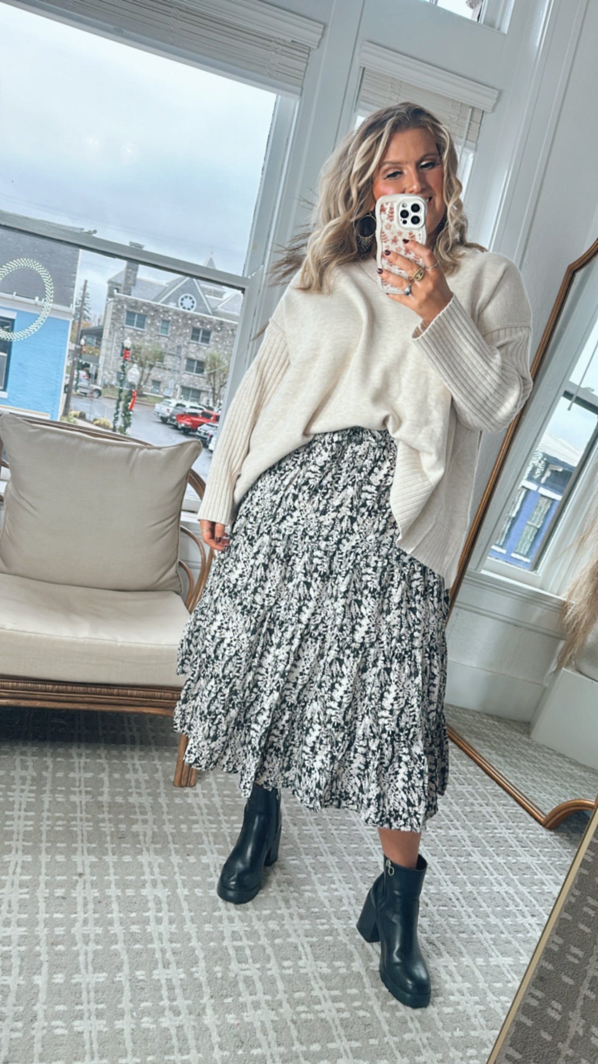 Moment In Time Floral Print Skirt, Black