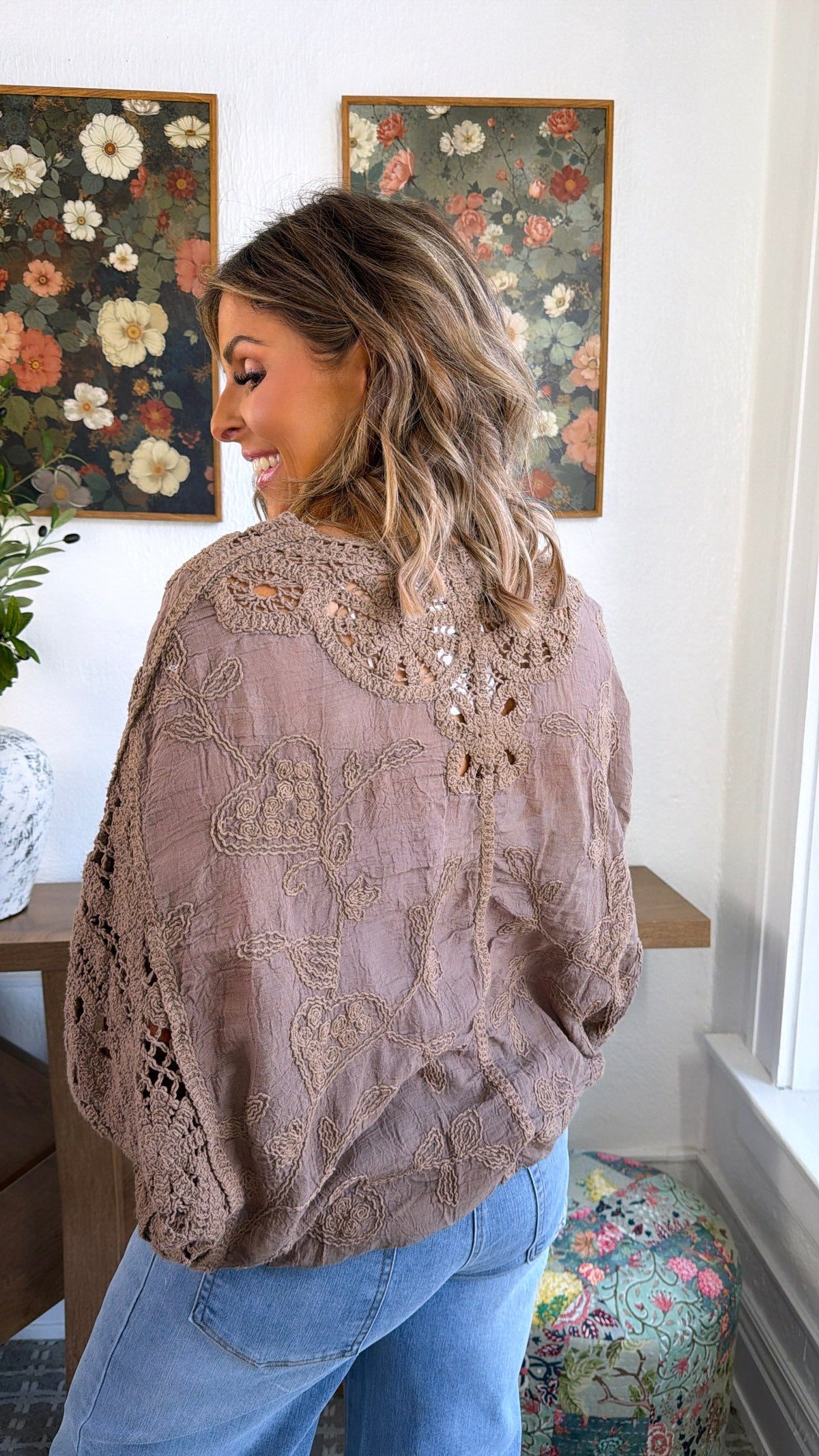 Driftwood Crochet Top, Powder Cocoa