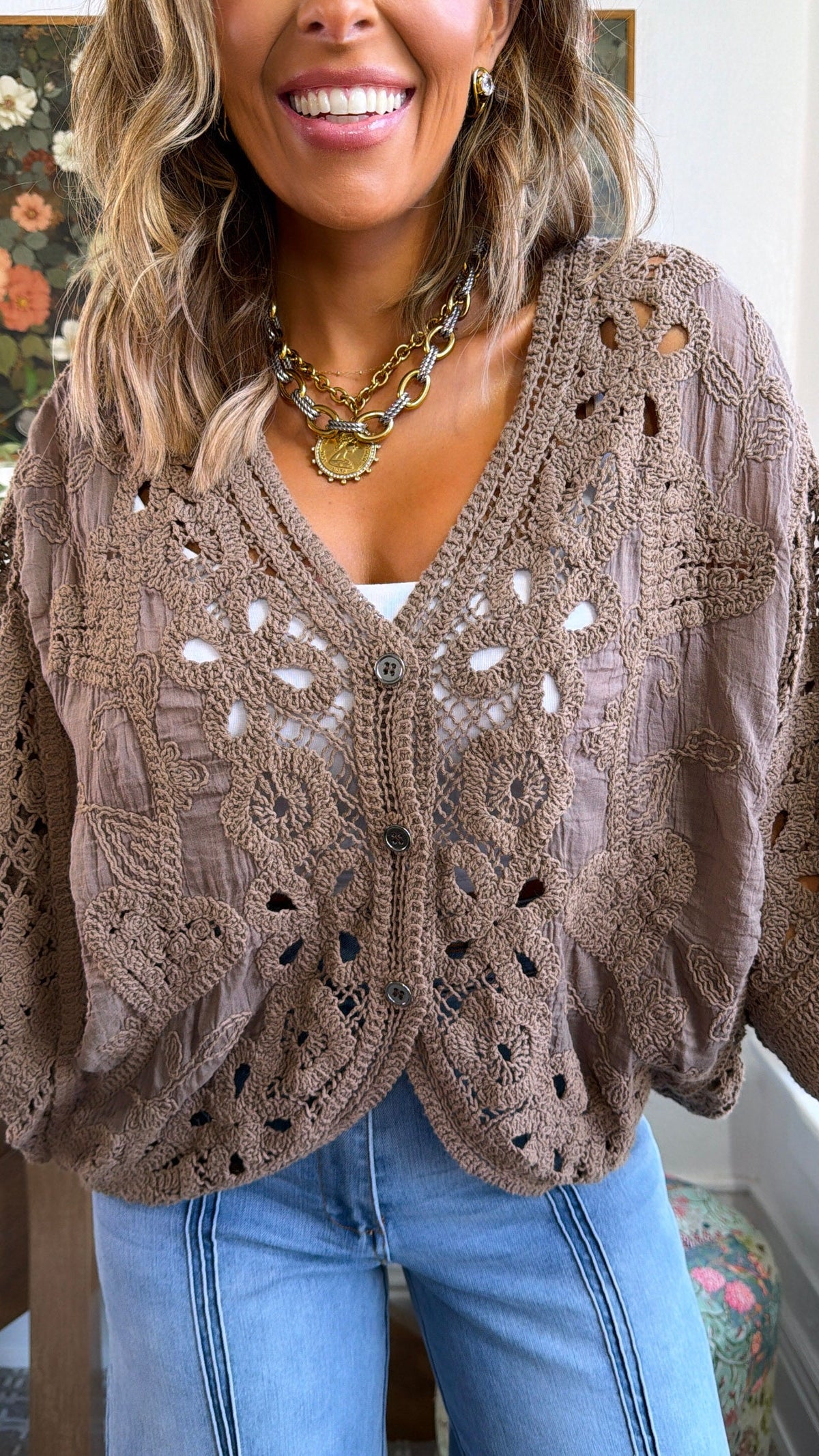 Driftwood Crochet Top, Powder Cocoa