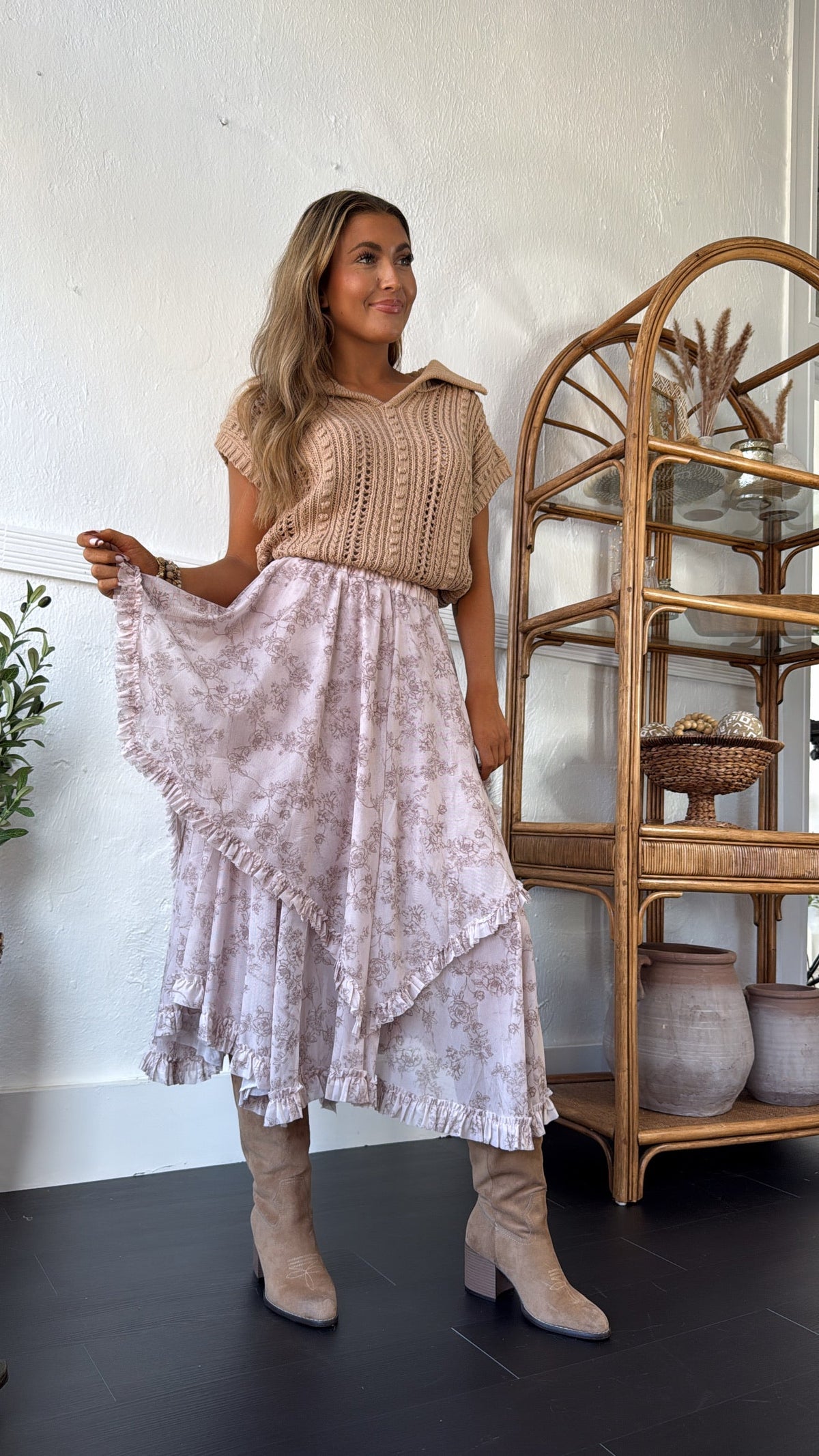 Hazel Bloom Maxi Skirt, Cream Multi