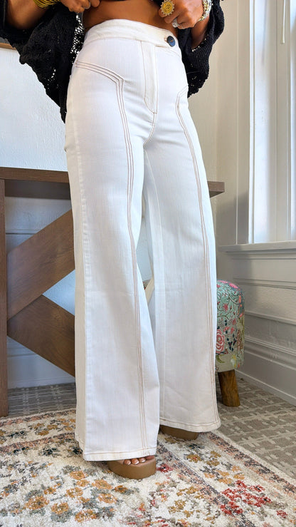 Dallas Wide Leg Denim, Cream