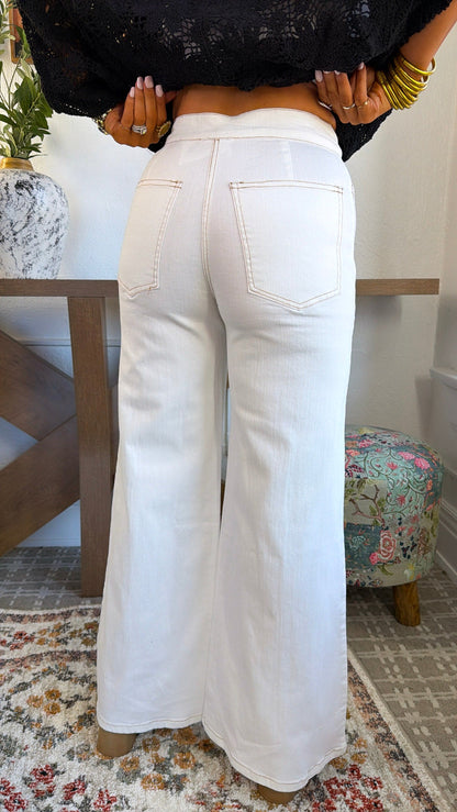 Dallas Wide Leg Denim, Cream