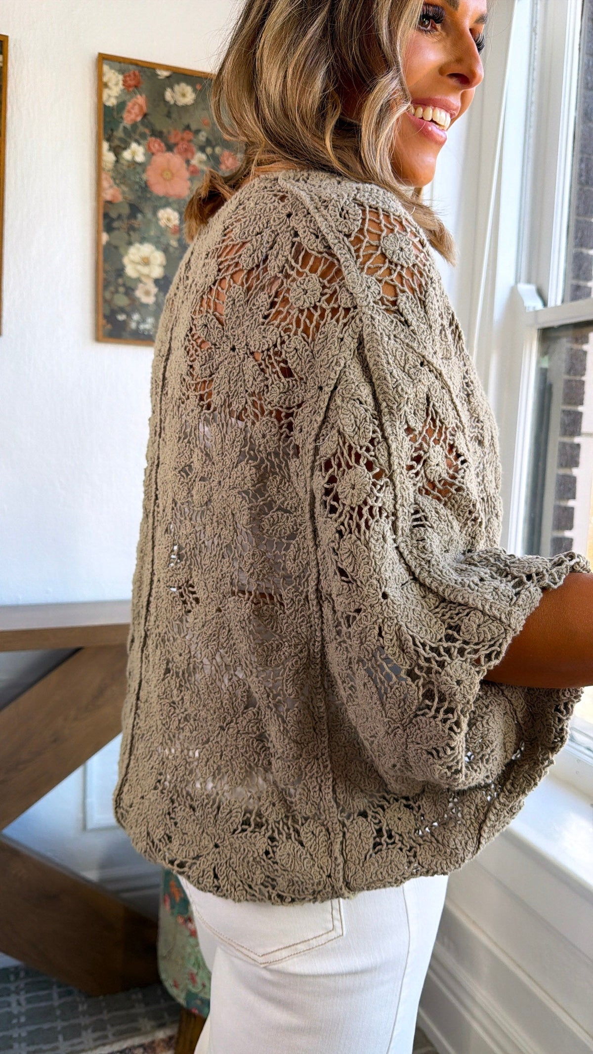 Black Bird Crochet Top, Taupe