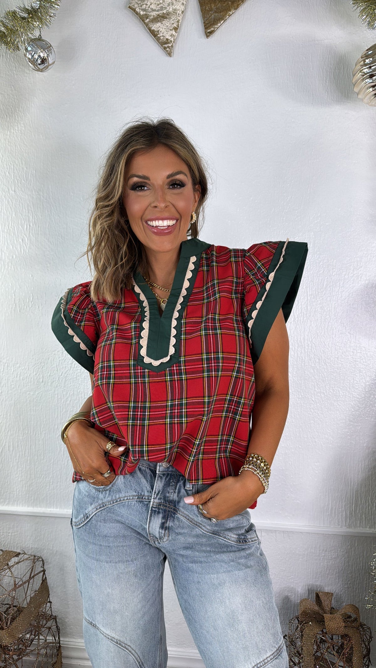 Holly Frost Plaid Top, Red