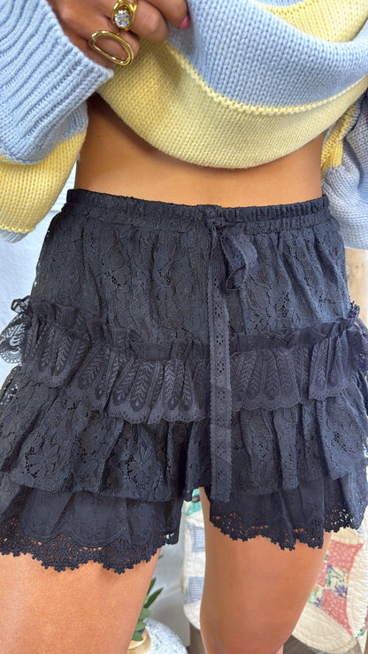 Poppy Lace Tiered Skort, Black