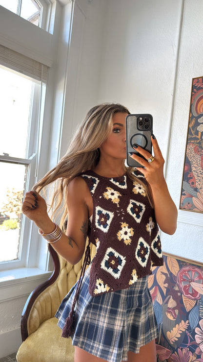 June Crochet Sweater Vest, Mocha