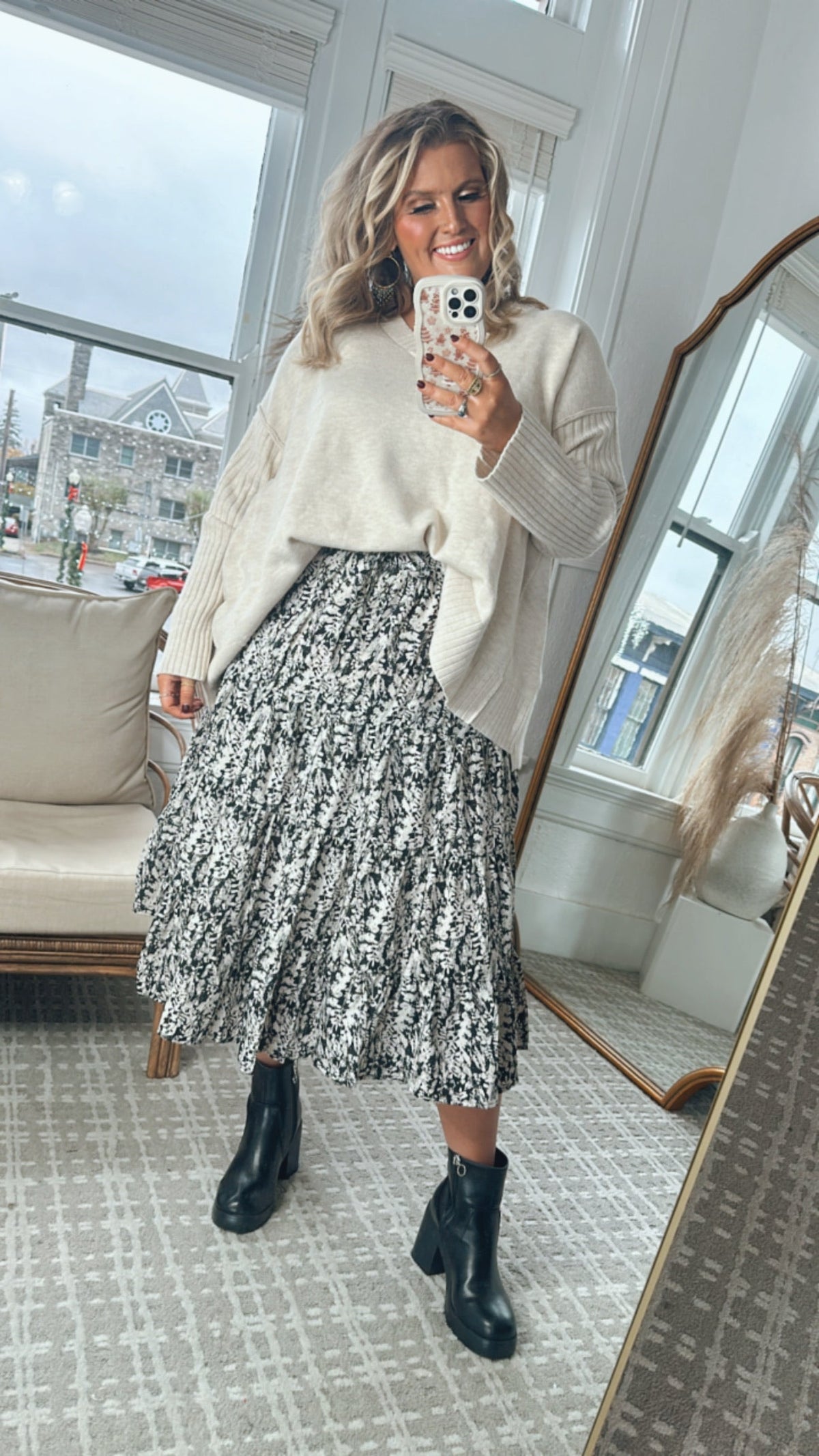 Moment In Time Floral Print Skirt, Black