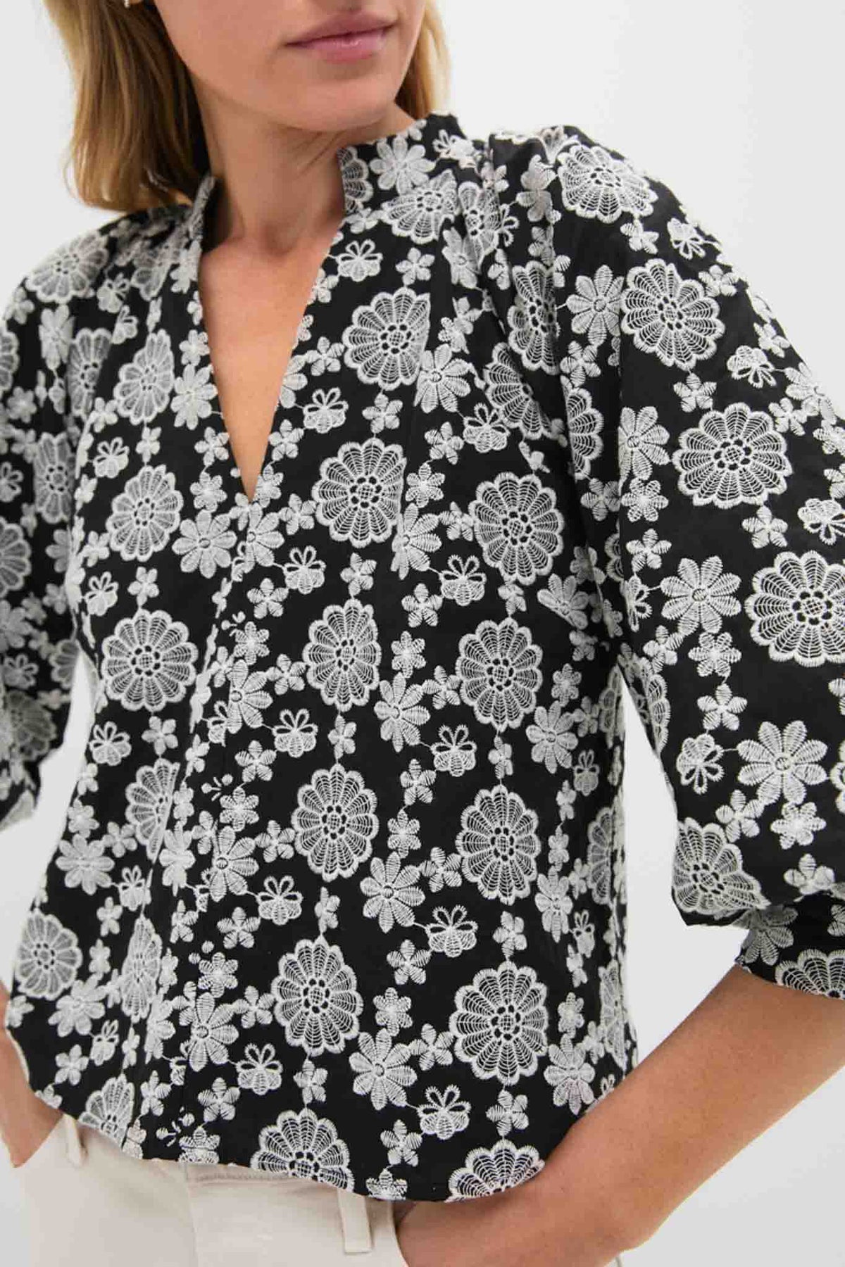 Black & Cream Eyelet Brooklyn Blouse