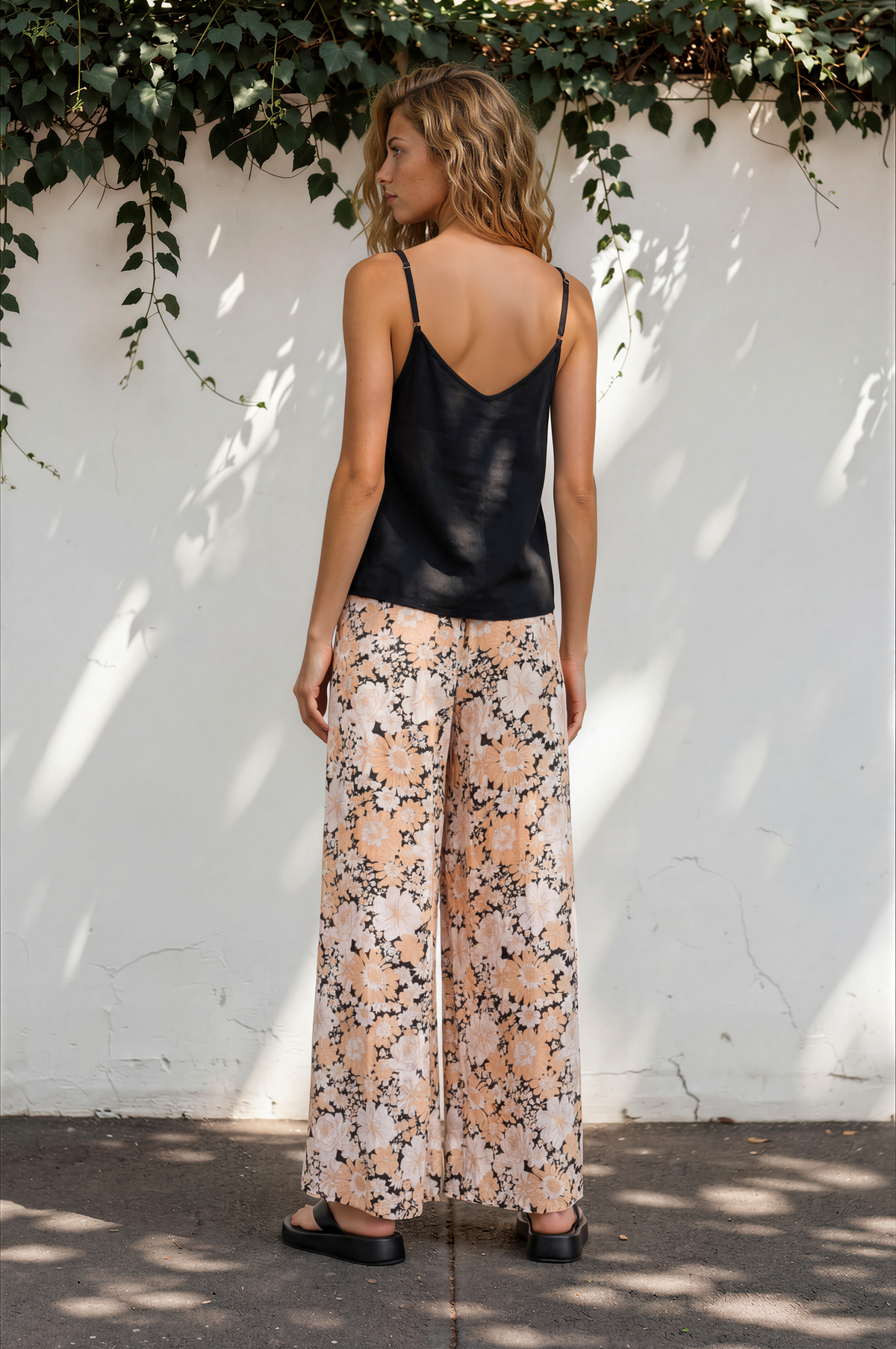 Lyanna Pants Paper Bag High Waisted Wide Leg Pants with Floral Print