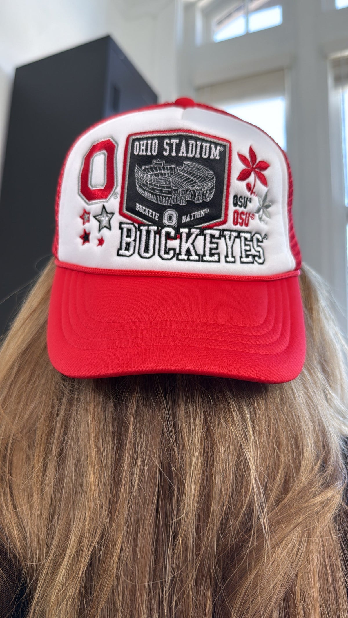 OH Patched Hat, White/Red