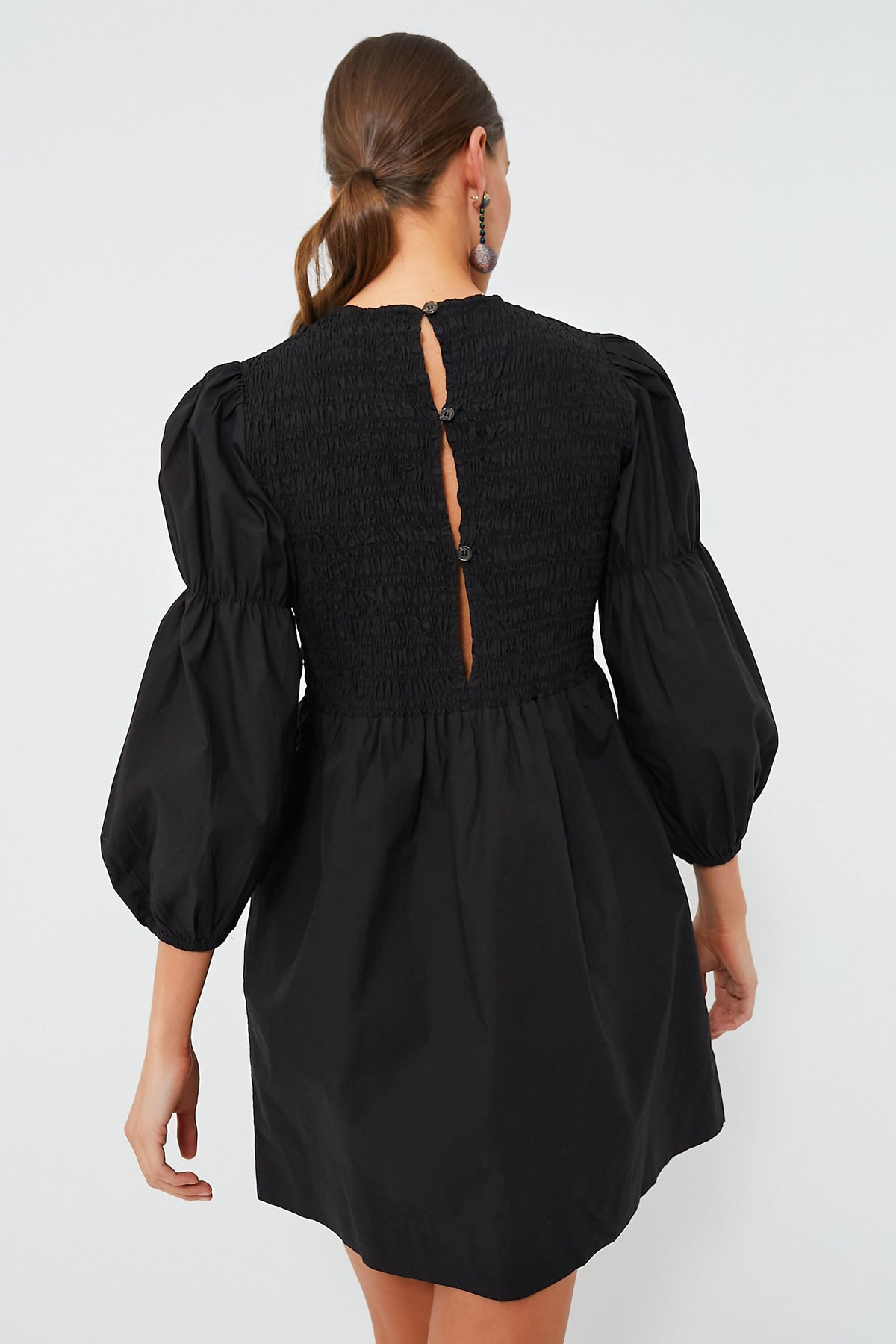 Black Cotton Poplin Mini Smock Dress