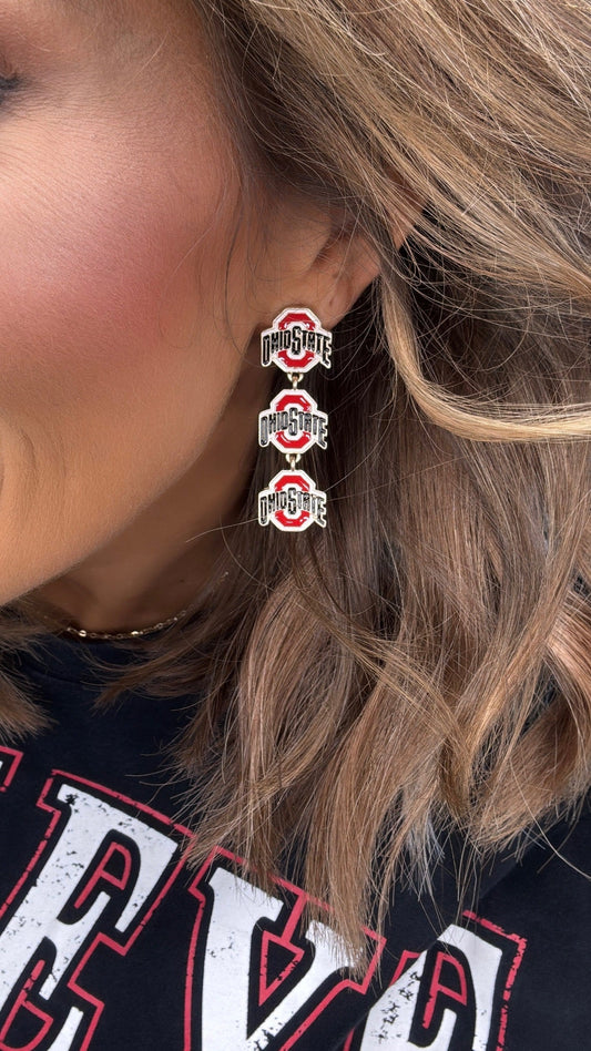 Buckeyes Triple Drop Enamel Earrings