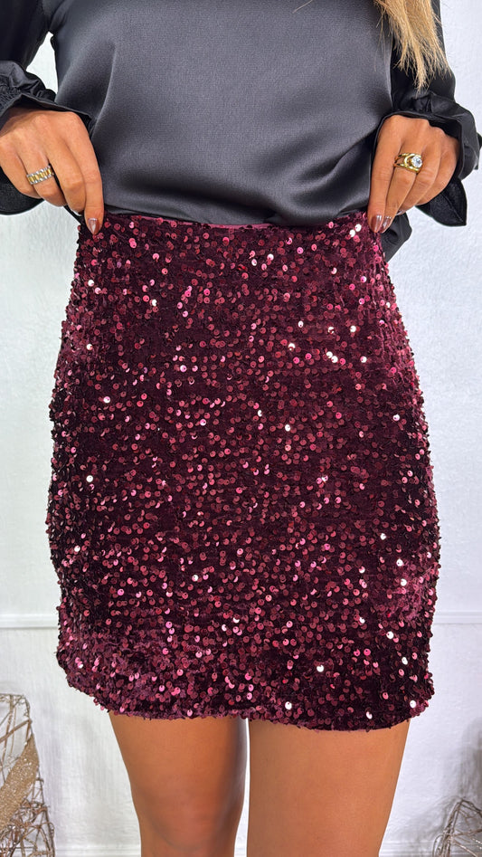Dress To Impress Sequin Mini Skirt, Wine