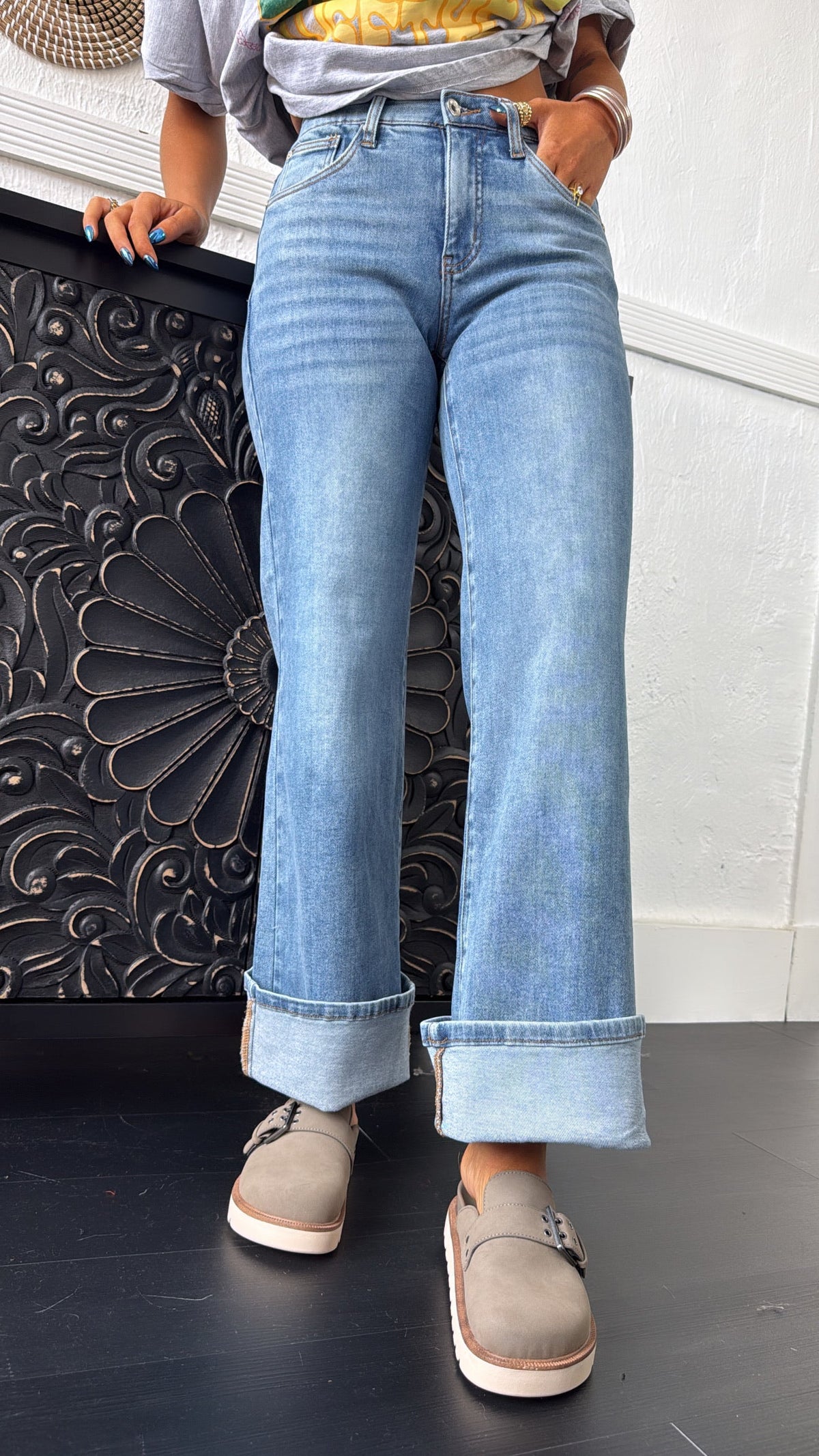 Navy Straight Leg Denim, Medium Wash