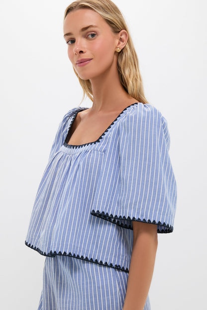 Blue Stripe Whipstitch Vivianna Top